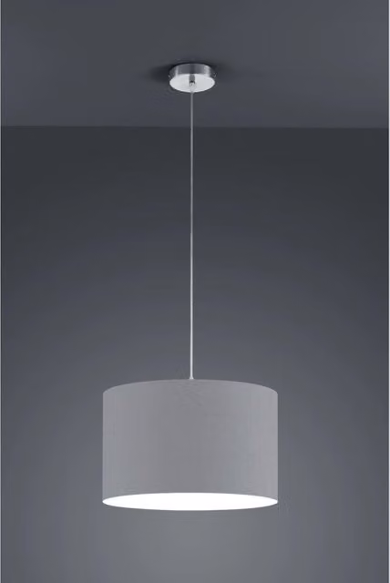 Lampada a sospensione Hotel Trio Leuchten, paralume in tessuto grigio e dettagli argento, Ø 40 cm