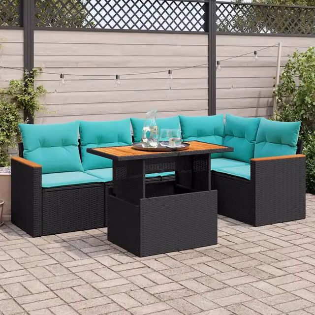 Set Divano da Giardino 6 pz con Cuscini Nero in Polyrattan 3327487