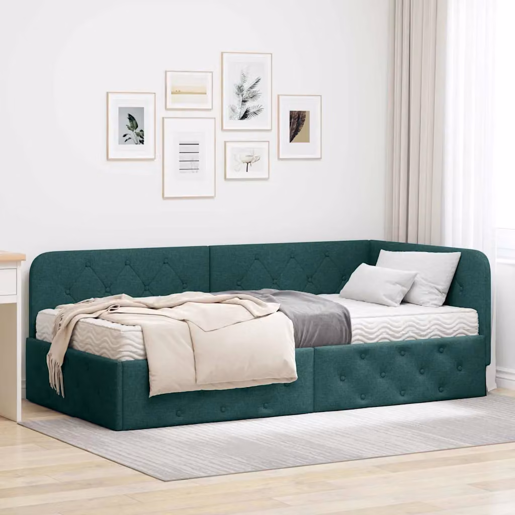 vidaXL Letto ad angolo moderno con chaise longue in tessuto verde L: 204 cm, P: 140 cm, H: 104 cm – 1