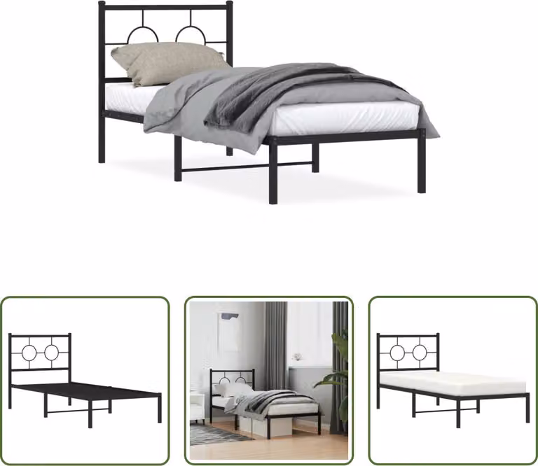 The Living Store Struttura letto con testiera in metallo nero 80x200 cm