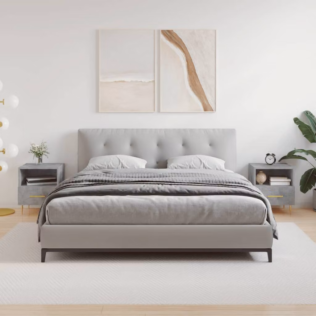 Set di 2 comodini vidaXL in legno e metallo, colore grigio cemento, L 40 cm x P 35 cm x H 47,5 cm