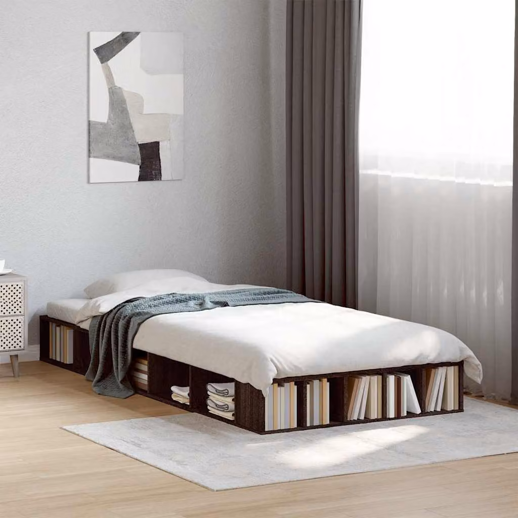Giroletto vidaXL in legno rovere marrone e bianco con doghe fisse e scomparti laterali L/P/H: 190 x 90 x 20 cm