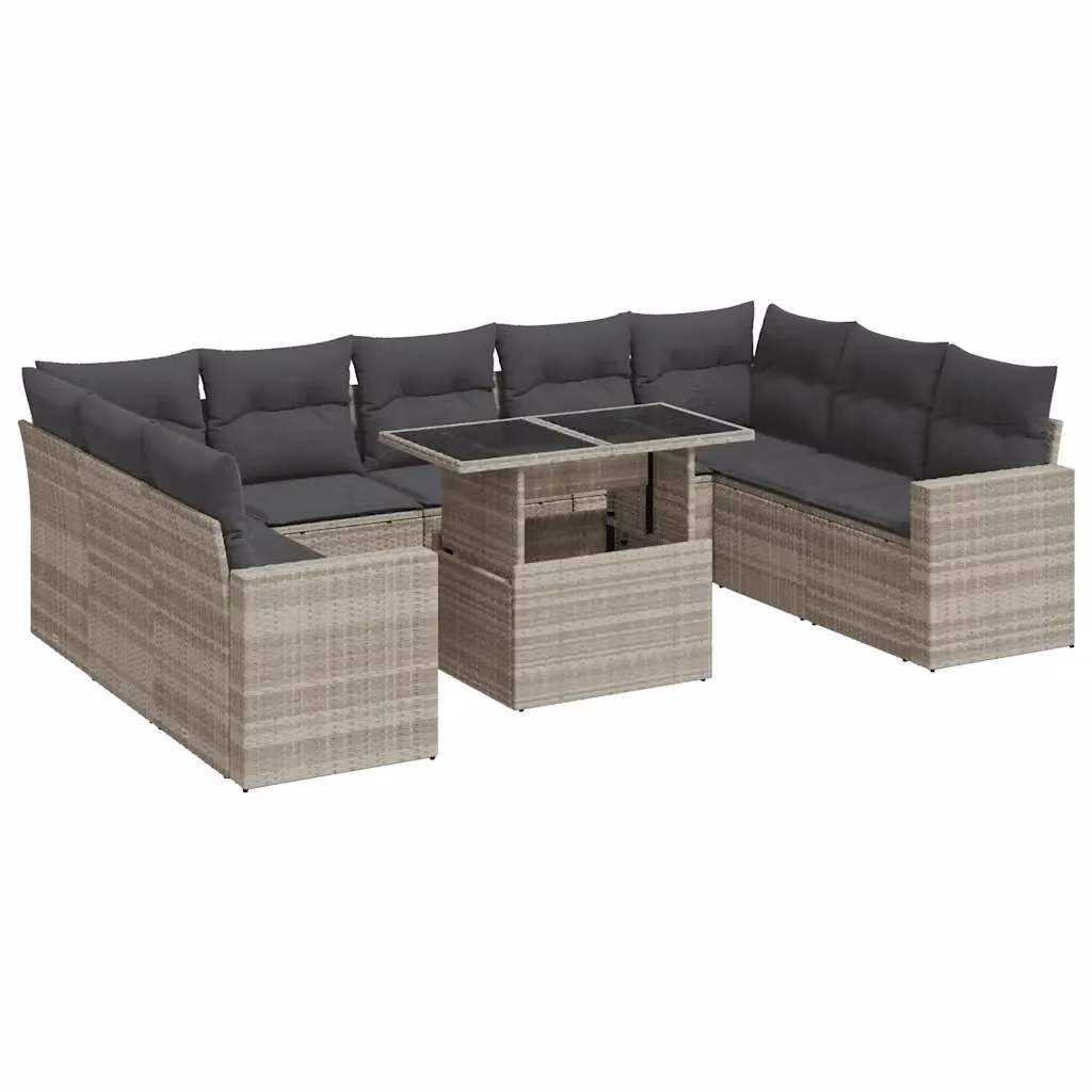 Set Divano da Giardino a L vidaXL in Polyrattan Grigio con 10 Pezzi e Cuscini Imbottiti – 2