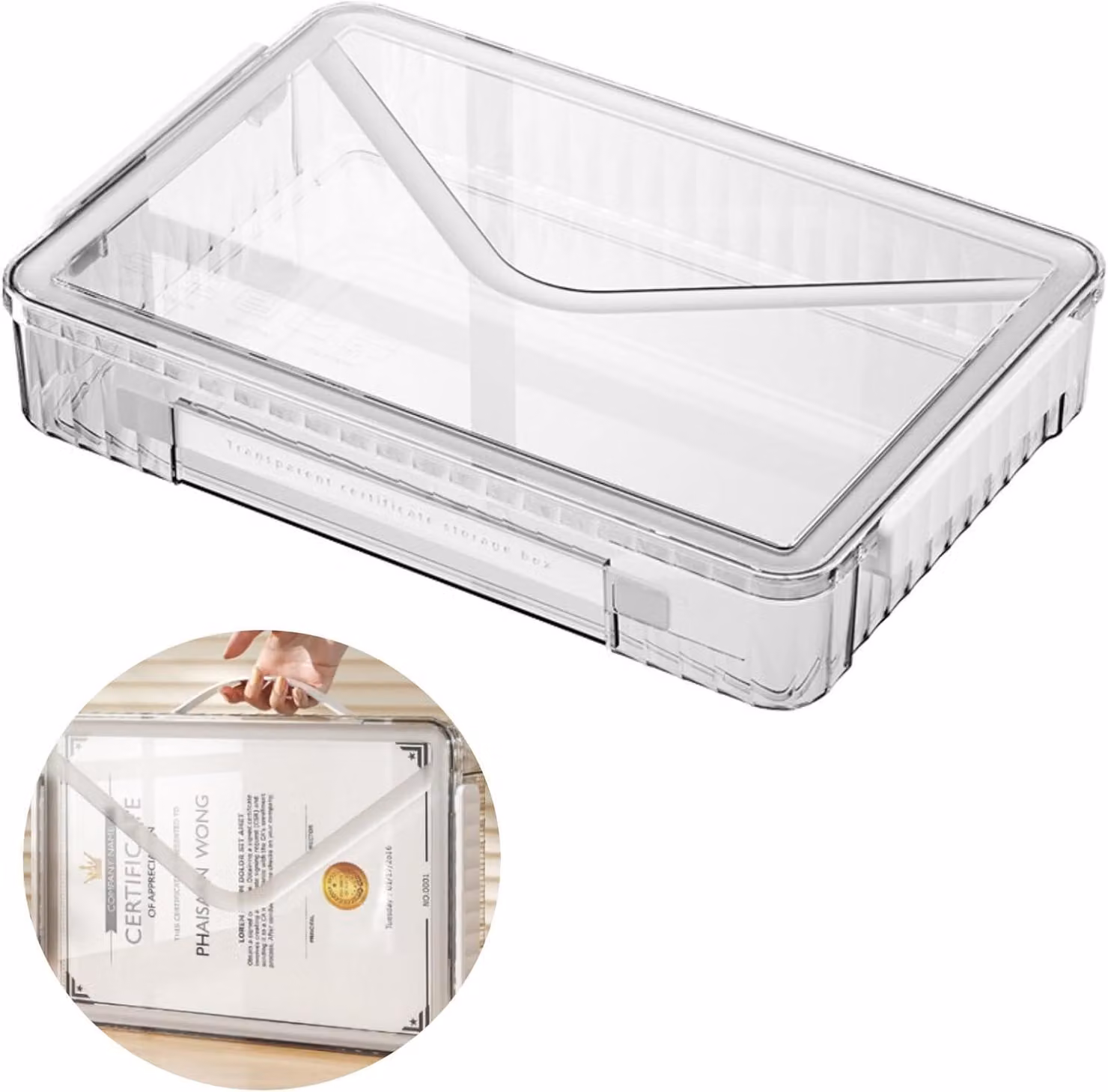 Contenitore in plastica trasparente, dimensioni 34,8 x 23,5 x 6,3 cm, per documenti