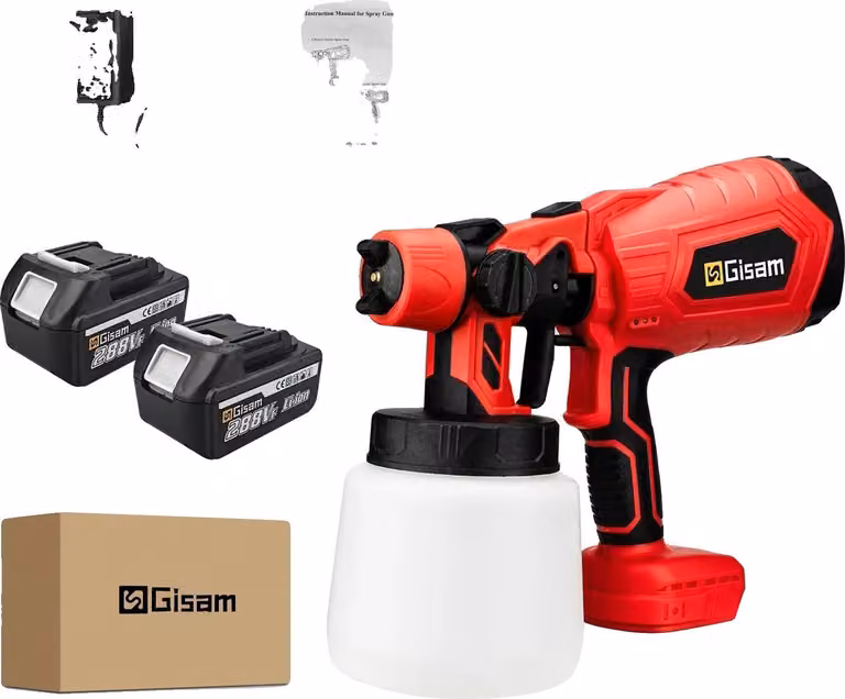Pistola a spruzzo elettrica, tecnologia HVLP, capacità 1000 ml, 2 batterie grandi Rosso