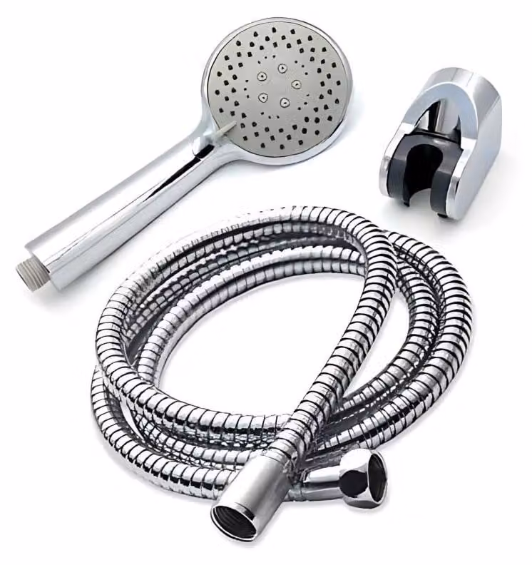 Set doccia con tubo flessibile da 1,5 metri, cromato, completo di supporto