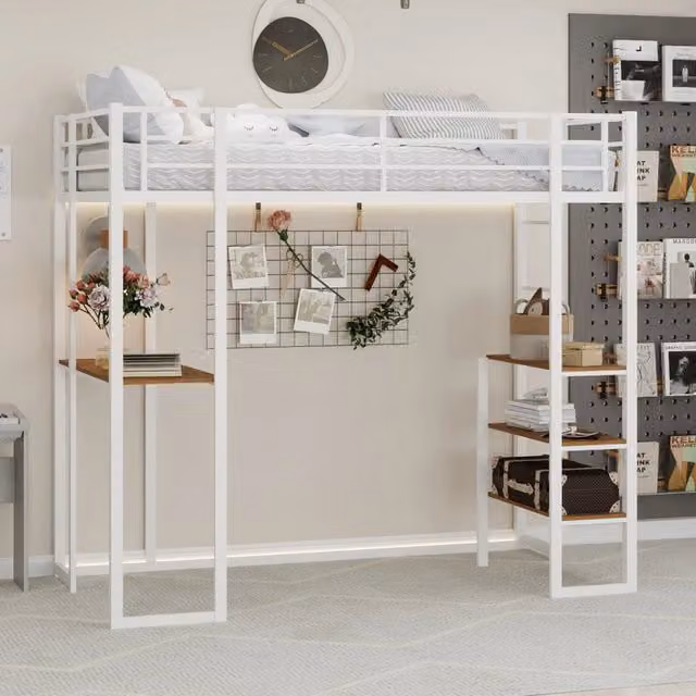 Letto a castello bianco con funzione letto e scrivania in ferro 90x190 cm