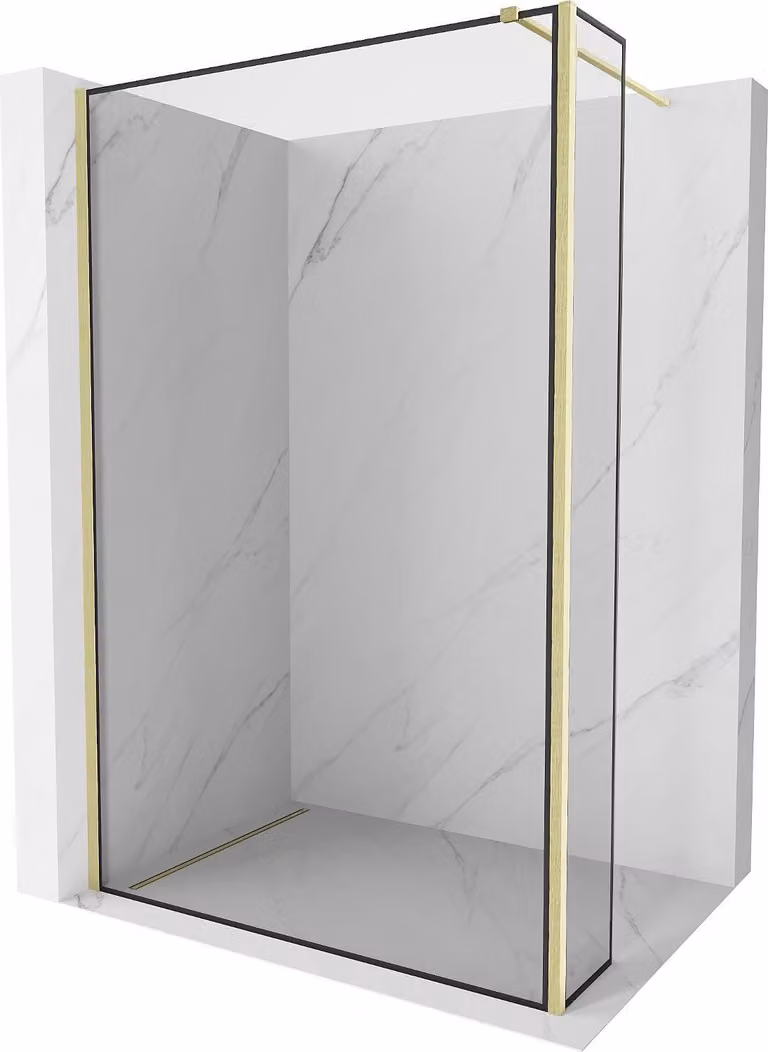Mexen Kioto parete doccia Walk-in 140 x 40 cm, cornice nera, oro spazzolato - 800-140-212-55-70-040