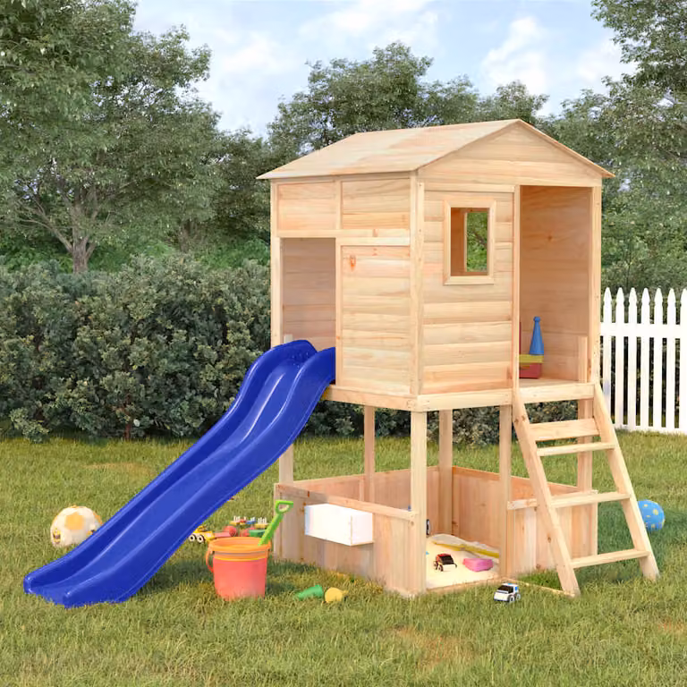 vidaXL Set da Gioco da Esterno con Torre di Gioco, Scivolo e Sabbiera in Legno di Abete e Polipropilene, Multicolore, H 218,5 x L 145 x P 131,5 cm
