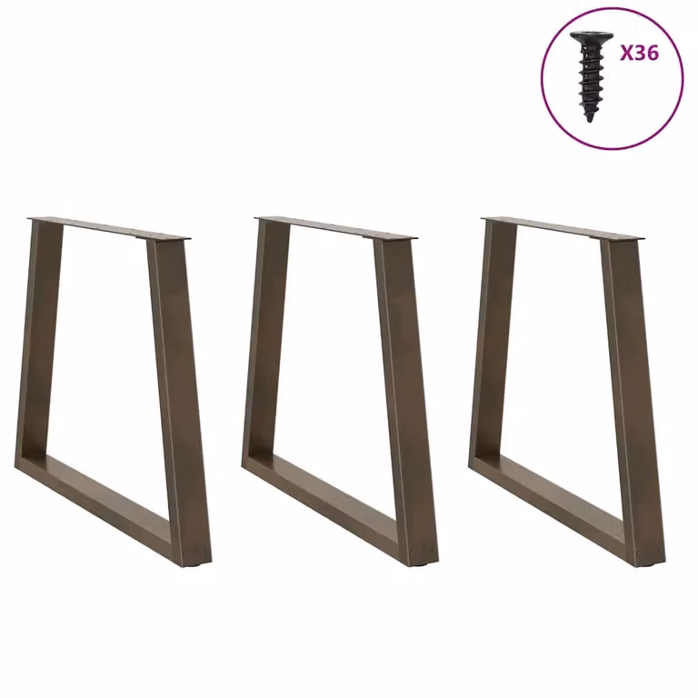 Set di 3 gambe per tavolo da pranzo a forma di V vidaXL in metallo color argento opaco, design moderno geometrico, Altezza: 70-73,3 cm