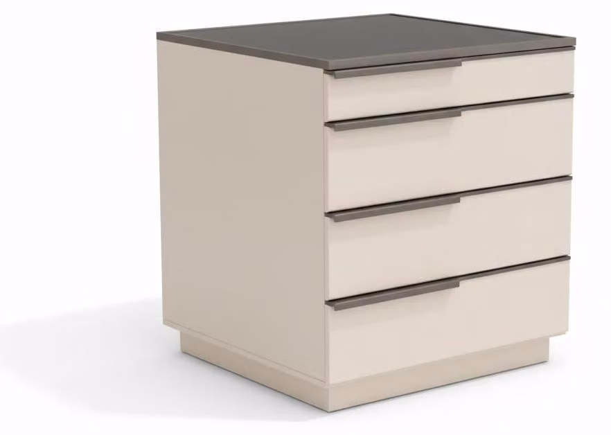 Comodino beige, stile moderno, confortevole, pratico, compatto, funzionale, robusto