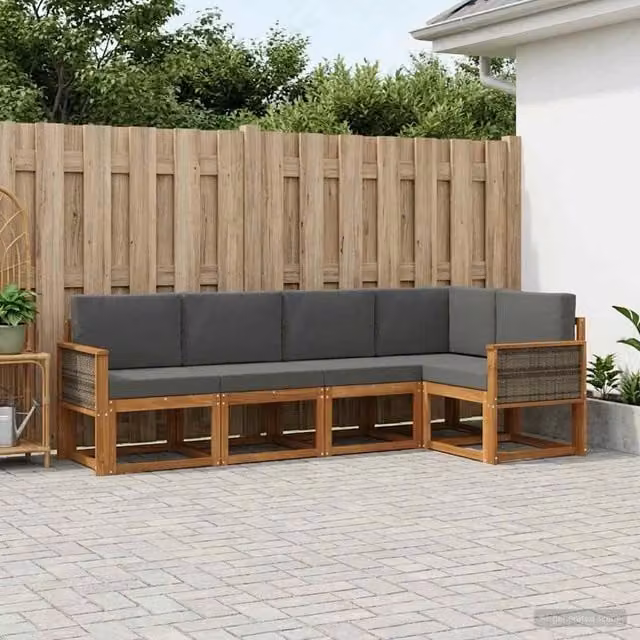 Set di divani da esterno 5 pz Naturale e Antracite Poliestere 3385208