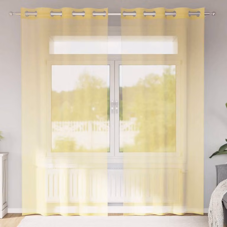 Set di 2 tende in voile semi-trasparenti vidaXL con occhielli, colore giallo, L: 225 cm x H: 140 cm