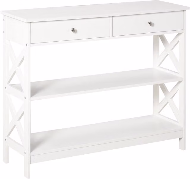 Consolle da ingresso moderna HOMCOM con 2 cassetti e 2 mensole, mobile da soggiorno in MDF bianco, L 100 x P 30,5 x H 80 cm