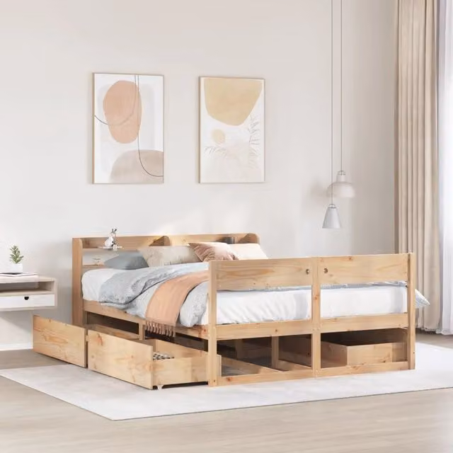 Letto senza Materasso 135x190 cm in Legno Massello di Pino
