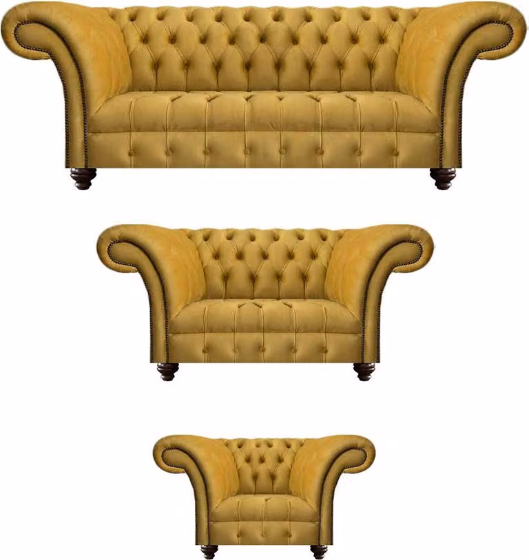 Luxuriöse Gelbe Chesterfield Textil Couchen Dreisitzer 2-Sitzer Sessel