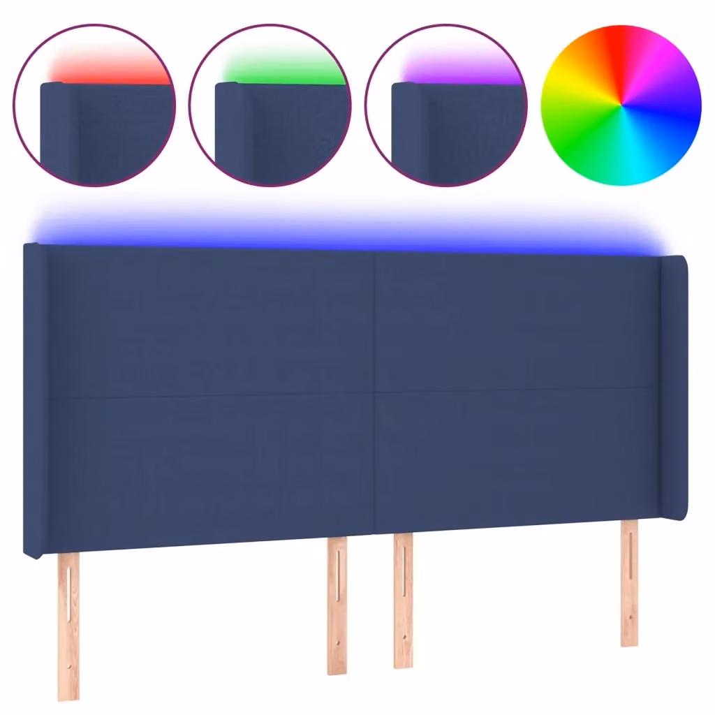 Testiera per letto vidaXL in tessuto blu con illuminazione LED e porta di ricarica USB, L 163 x P 16 x H 118 cm – 2