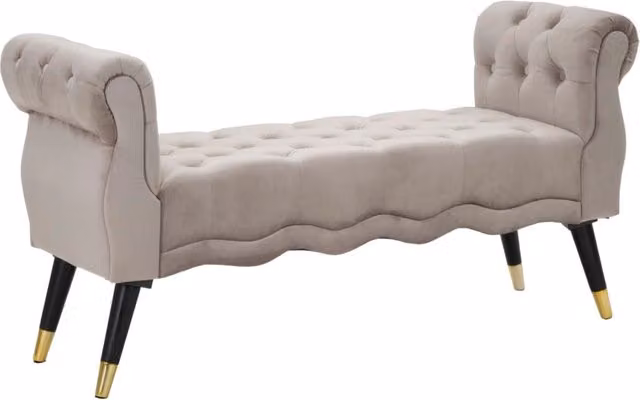Panchetta Paris 120x40x60 cm in Legno Spugna Metallo e Poliestere Grigio Nero e Oro