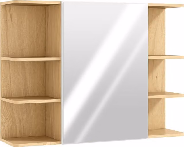 Specchiera da bagno HOMCOM con armadietto beige in legno, 2 ripiani e 6 vani aperti, L 80 x P 20 x H 59 cm
