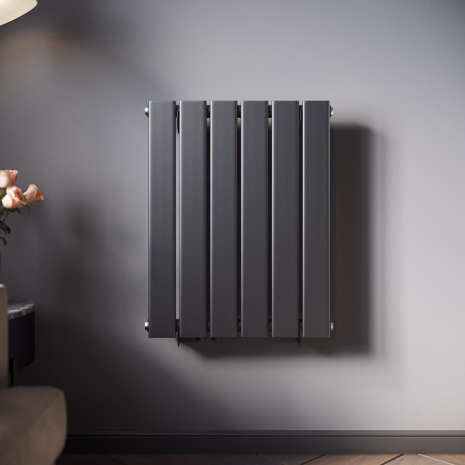 SONNI - Radiatore a pannello design, a singola parete, colore antracite, dimensioni 600x465 mm, senza resistenza riscaldante