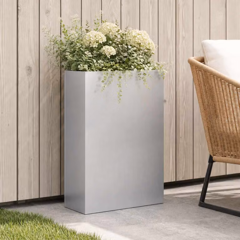Vaso da giardino vidaXL in acciaio zincato argento L: 40 cm, P: 20 cm, H: 75 cm