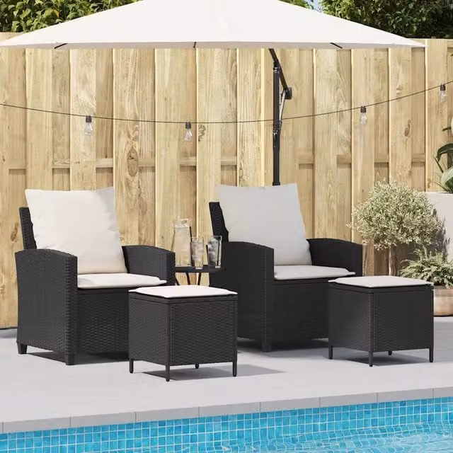 Set Divani da Giardino 4 pz con Cuscini Nero in Polyrattan 4103863