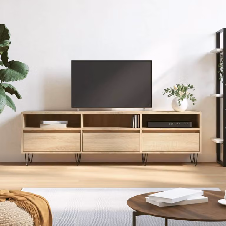 vidaXL Mobile Porta TV Rovere Sonoma in Legno e Metallo, L 150 x P 30 x H 44,5 cm