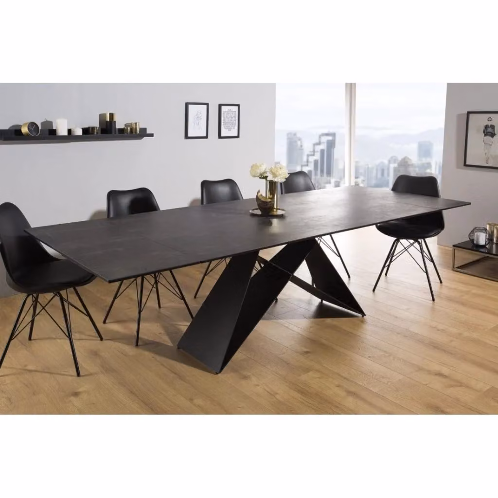 Tavolo da pranzo estensibile Meublorama con piano in ceramica grigio opaca e struttura in metallo nero, L: 180-260 cm x P: 100 cm x H: 76 cm – 2