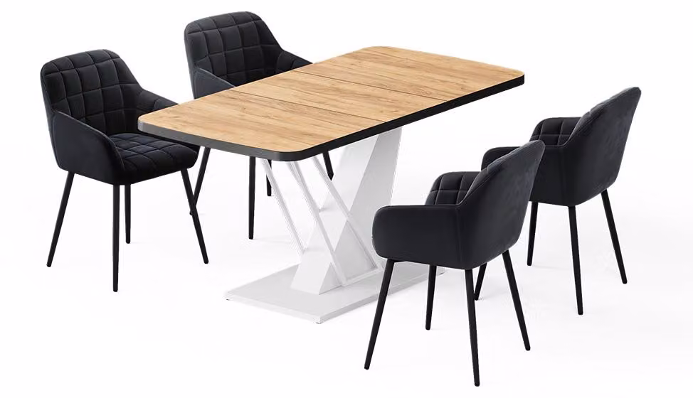 Set di tavoli da pranzo Vicco Fenaro Rovere dorato/Bianco 120 x 80 cm con 4 sedie da pranzo, Model 62758