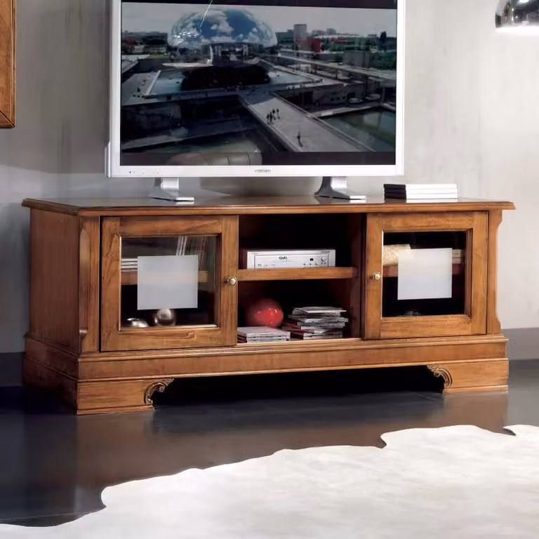Parete attrezzata classica porta tv in legno e vetro color marrone Mobili 2G
