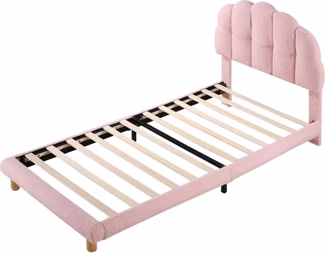 Letto singolo imbottito rosa 90x200 cm con doghe in legno, adatto per bambini e ragazzi