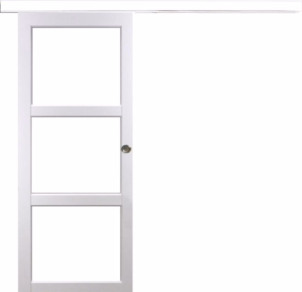 Porta scorrevole Kenya bianca con vetro trasparente H204 x L73 cm, binario in alluminio bianco, conchiglie Gd Menuiseries