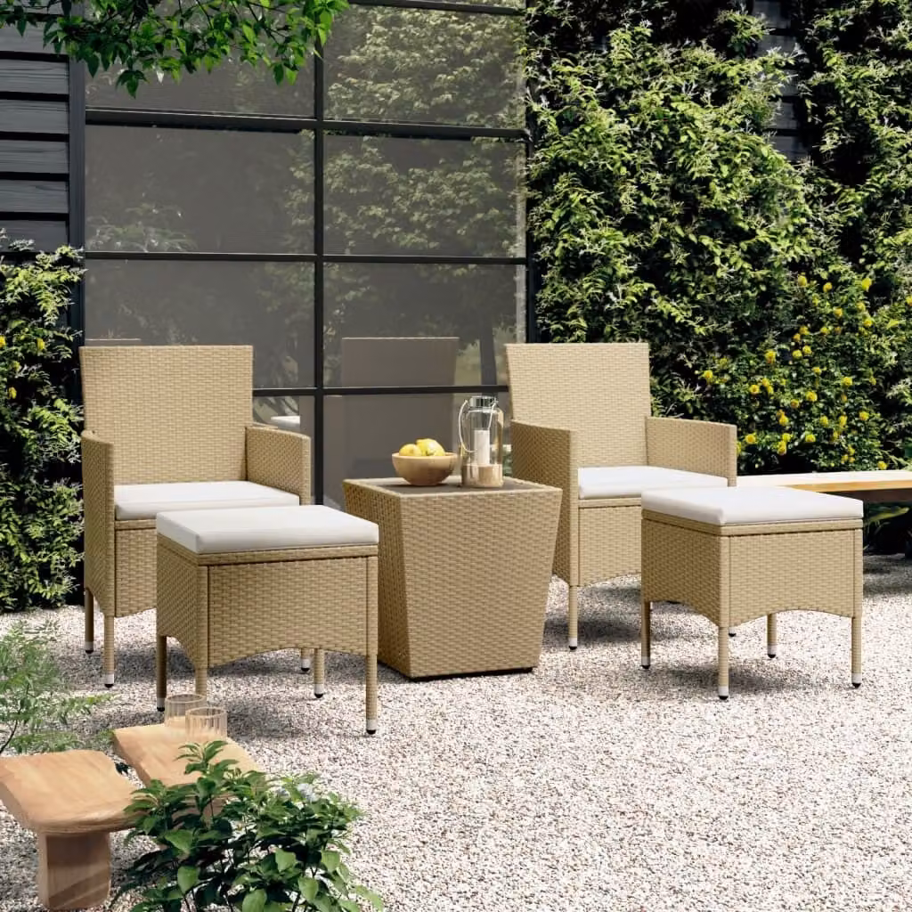 Maison Exclusive - Set da giardino e da bistrot da 5 pezzi in rattan sintetico e vetro temperato, beige