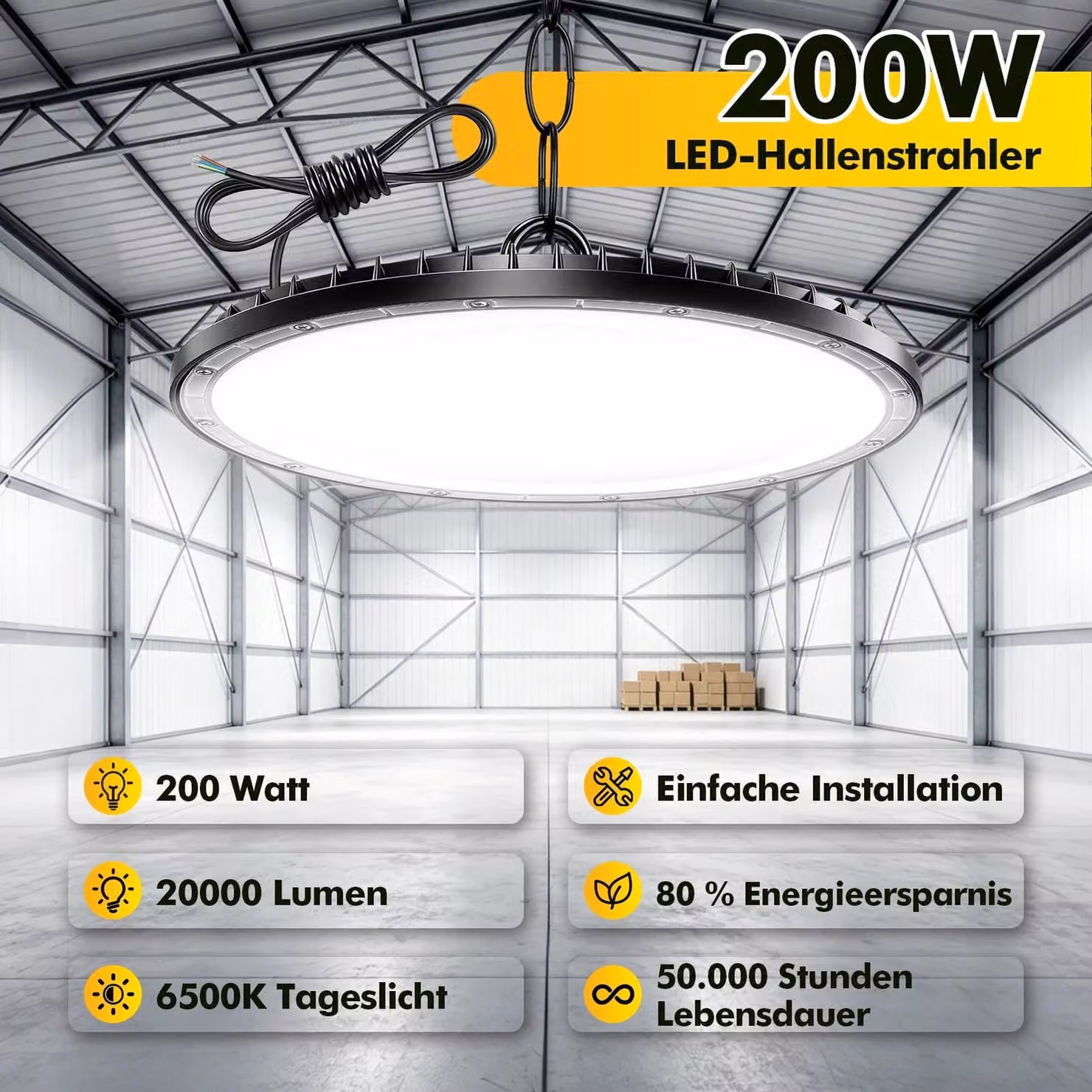 Lampada a LED UFO per ambienti interni - 200 W - confezione da 2 - grado di protezione IP65 (resistente all'acqua) - alimentazione AC - illuminazione industriale