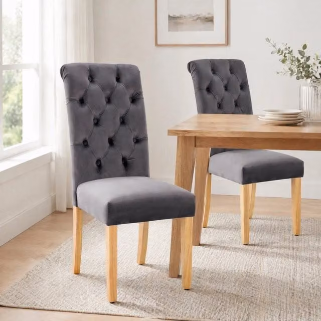 Set di 2 sedie da pranzo MIVRAY in velluto grigio con gambe in rovere e design moderno