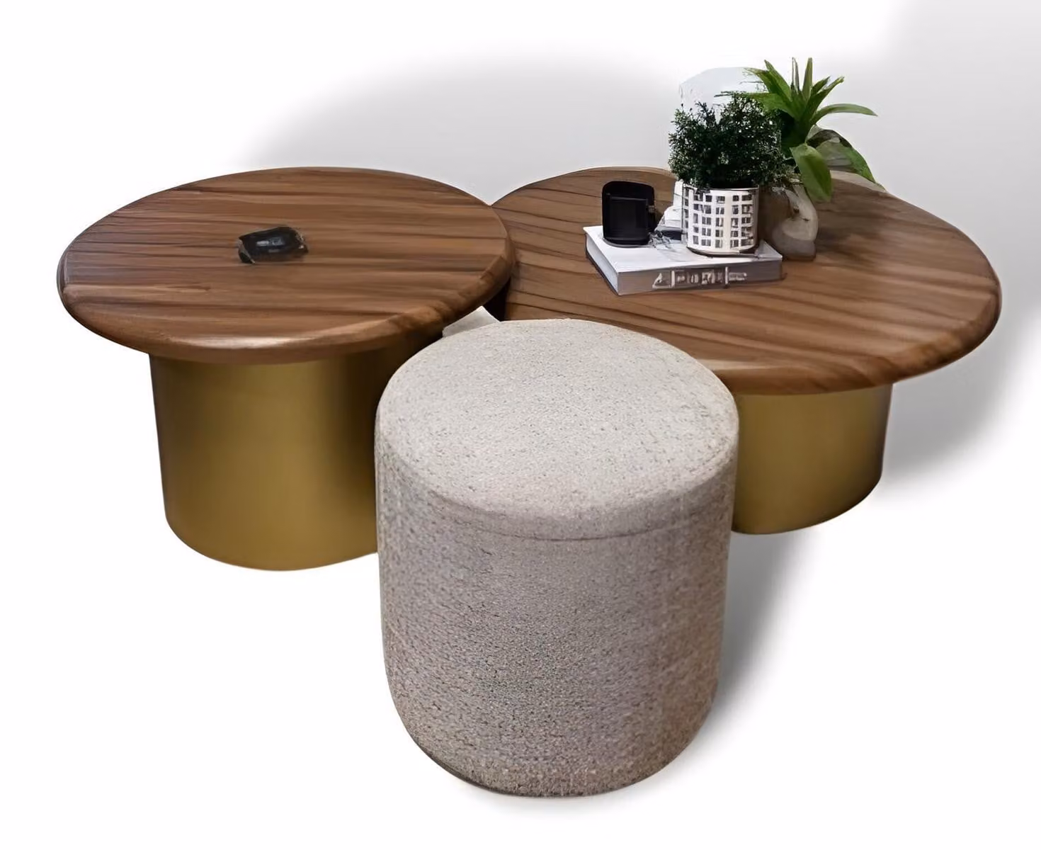 Wohnzimmertisch Set 2x Couchtisch Hocker Holz Moderne Luxus Möbel 3tlg