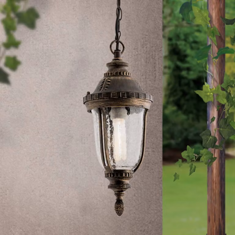 ORION Lampada a sospensione Paula con vetro strutturato, Marrone / Ruggine, Alluminio, Campagna / Rustiche