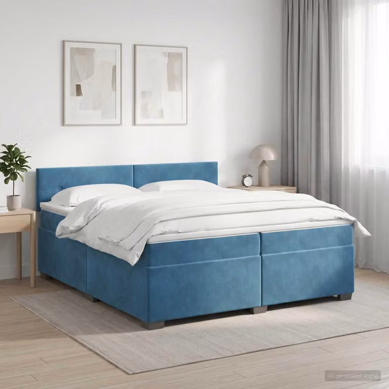 Maison Exclusive - Letto boxspring con materasso blu scuro 200 x 200 cm in velluto