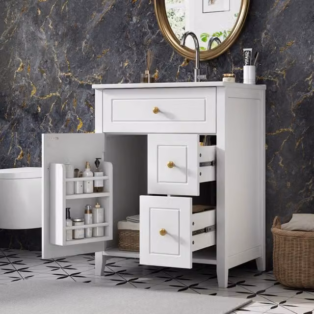 Mobile bagno con lavabo 61x47x87 cm con chiusura soft close in MDF e ceramica bianco