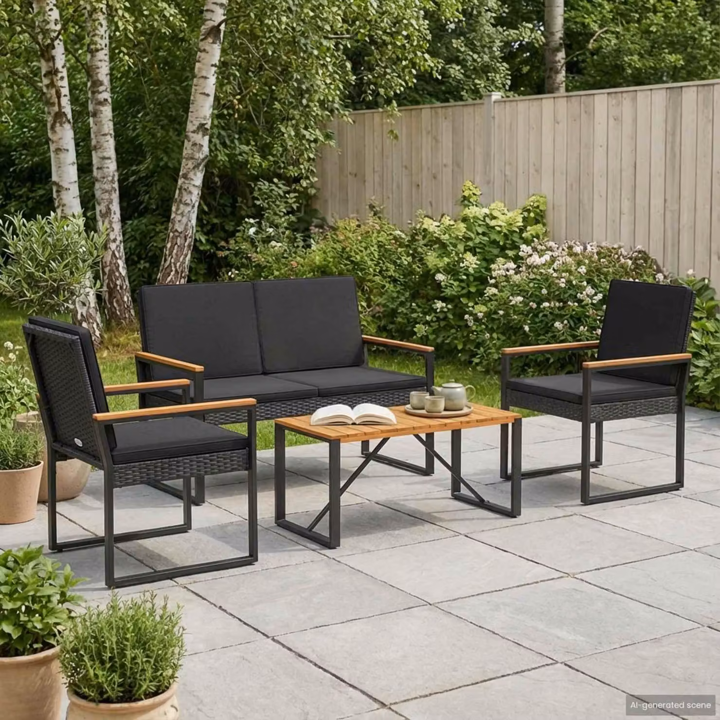 Maison Exclusive - Set di mobili da giardino, 4 pezzi, in rattan sintetico nero