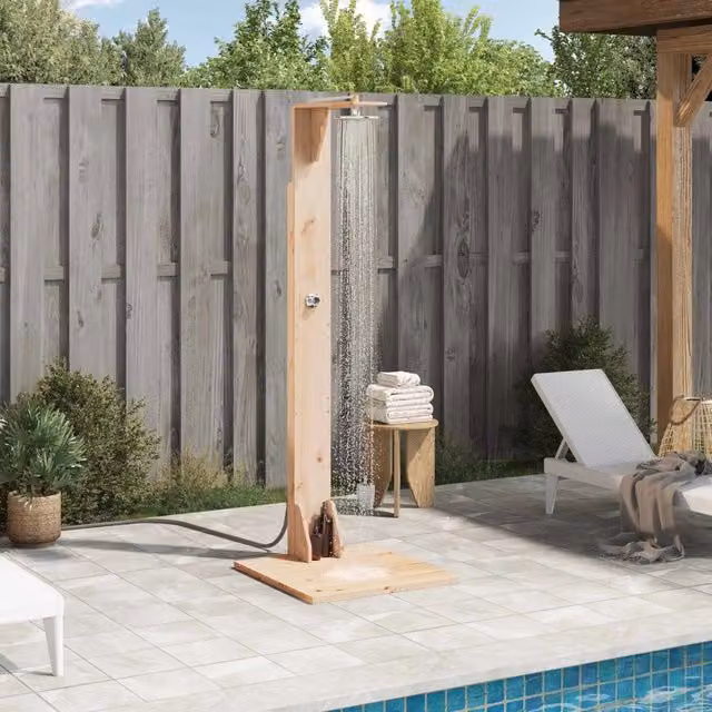 Doccia da esterno Videx in acciaio inossidabile e legno, colore beige e marrone, L: 214,5 cm