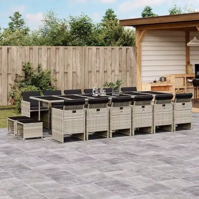 Set da pranzo da giardino vidaXL in polyrattan con cuscini e piano in vetro, 17 pezzi, Grigio Antracite – 1