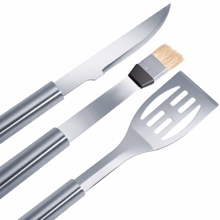Set di posate da barbecue TecTake GmbH in acciaio inossidabile con valigetta in alluminio, 18 pezzi, grigio/argento