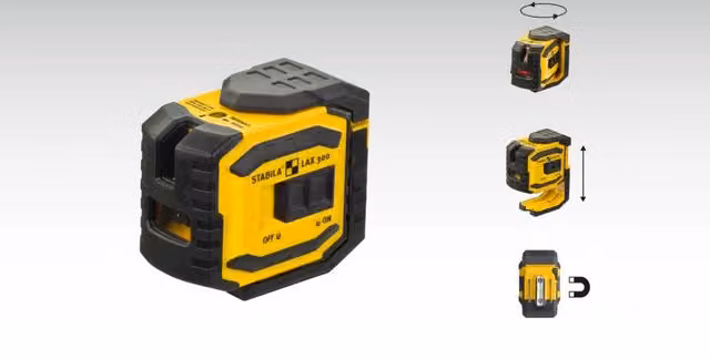 Set di Laser a Piombo e a Linee Incrociate Lax 300 con 5 Puntelli Stabila LT 30 Giallo, Lunghezza regolabile: 1.35 - 3.65 m
