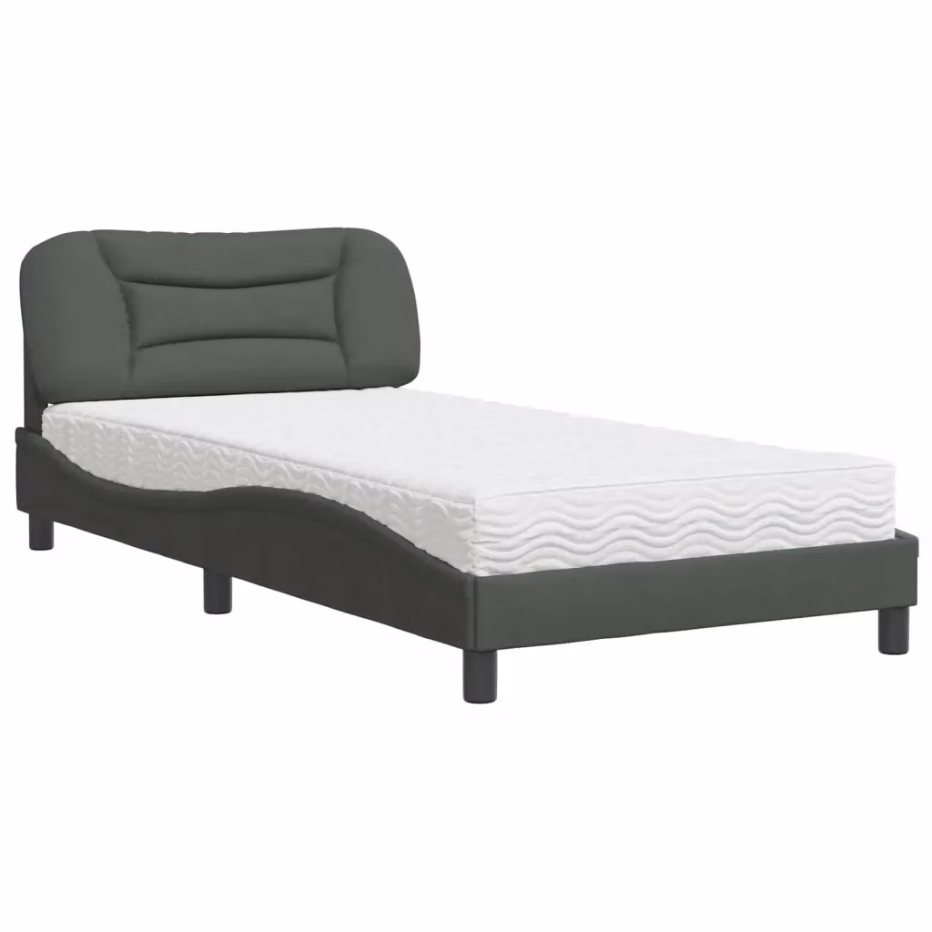 Letto con Materasso Hvar vidaXL Grigio e Bianco in Tessuto L/P/H: 100 x 200 cm – 2