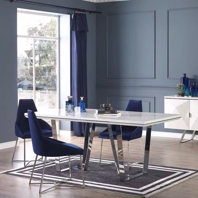 Tavolo Enzio rettangolare moderno in MDF e metallo bianco laccato lucido L: 185 cm, P: 95 cm, H: 78 cm – 1