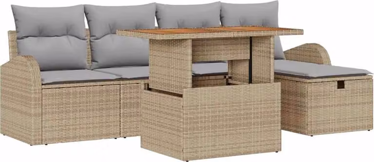 Set Divano da Giardino 6 pcs Beige polyrattan