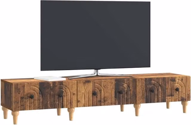Mobile TV moderno in legno ingegnerizzato color marrone, L: 147 cm, P: 34,5 cm, H: 30 cm – 1