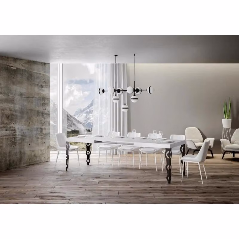 Tavolo allungabile Karamay ITAMOBY con telaio in metallo antracite e piano bianco frassino, L: 140/400 cm, P: 90 cm – 2