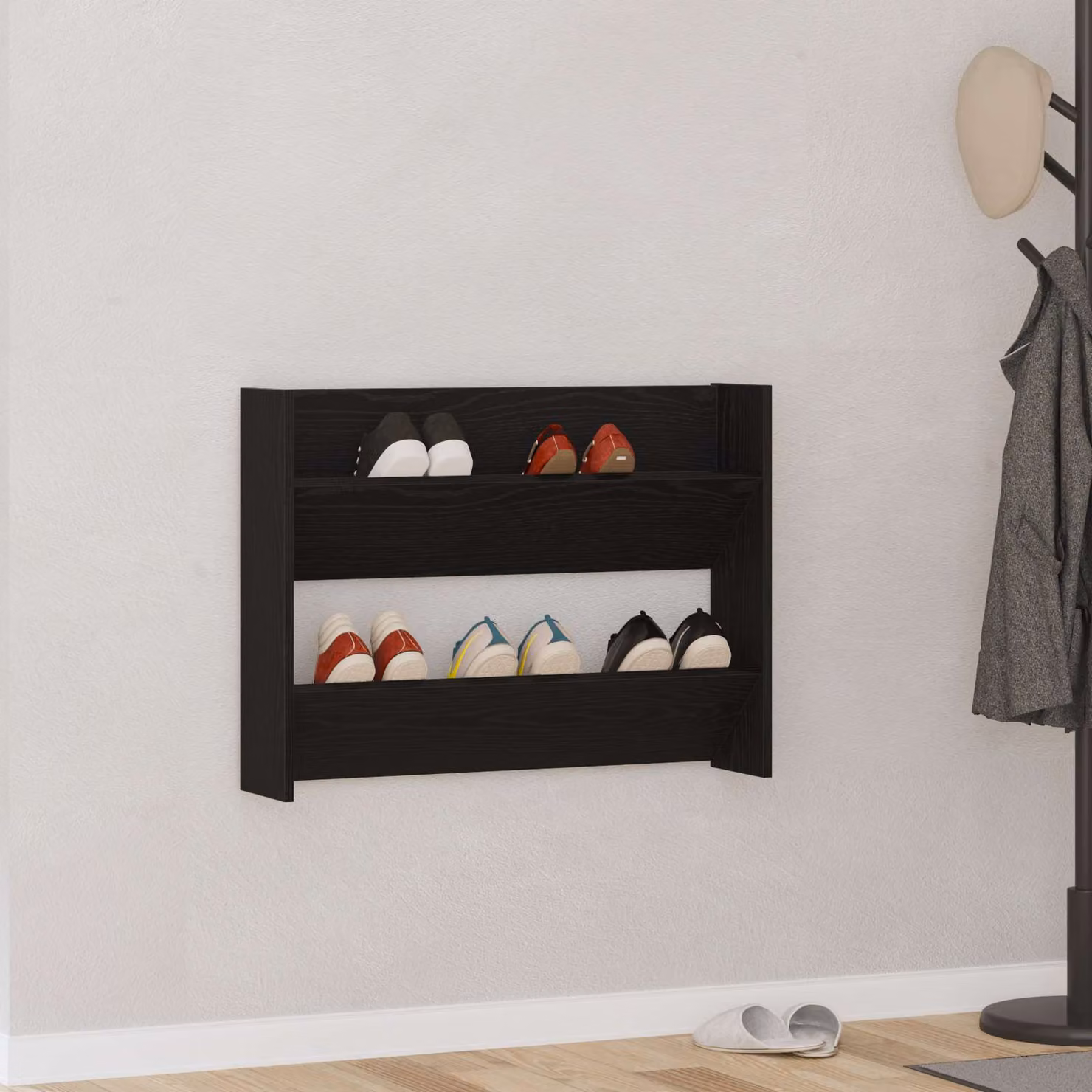 Scarpiera moderna vidaXL nera in legno e MDF con ripiani piatti, L 82 cm x P 18 cm x H 60 cm